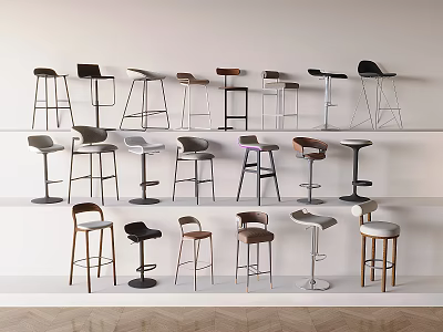 Modern Dining Chairs With Assorted Designs Styles And Materials Display On Shelves 3d model
