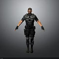 Male Character In Tactical Gear Standing Pose With Black Vest And Gray Background