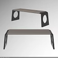 Modern Public Bench With Black Frame Light Colored Seat And Circular Cutouts