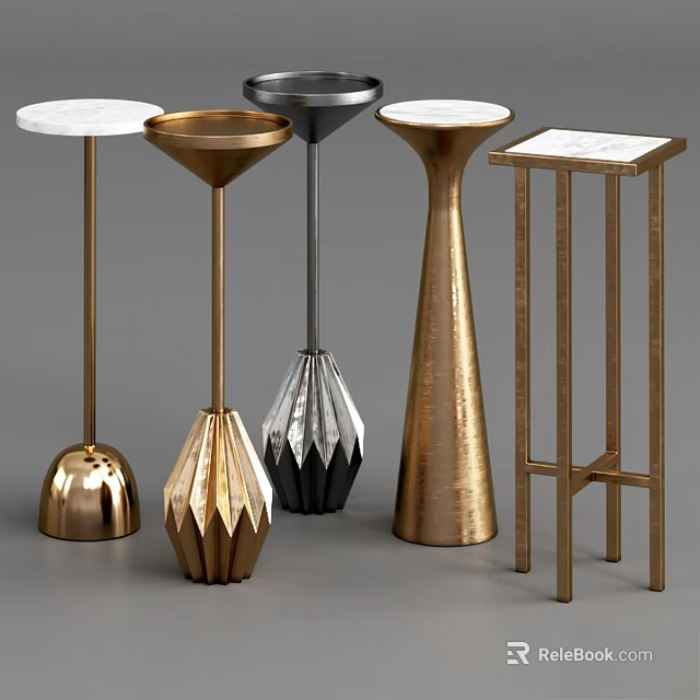 Modern Metal Side Tables With Geometric Bases And White Tops 3d model 