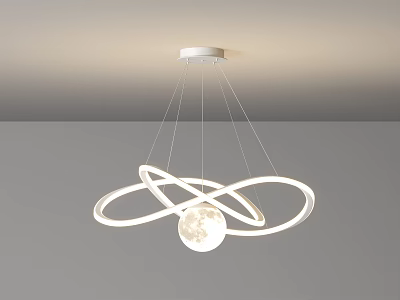 Modern Ceiling Hanging Chandelier With Intertwined Rings And Moon Like Sphere 3d model