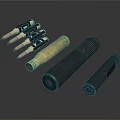 Different Types Of Weapon Components Including Bullets Shell Casings And Metal Barrels