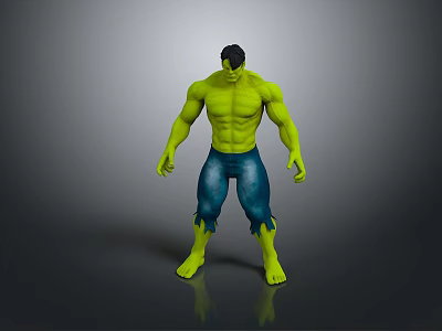 Muscular Green Skinned Figure In Blue Torn Jeans Standing Pose 3D Model Grey Background 3d model