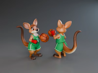 Dynamic Game Movie Kangaroo Character Wearing Green Sports Uniform Holding Basketball 3d model