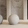 Background Wall With Four Textured Panels And Colored Spheres In Front 3d model