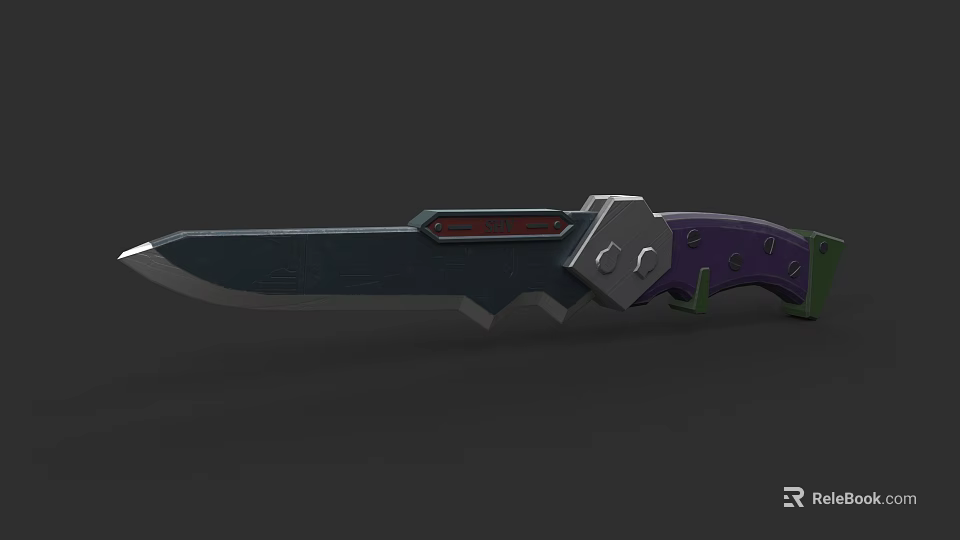 Modern Futuristic Weapon Knife With Purple Green Handle And Dark Metallic Blade 3d model 