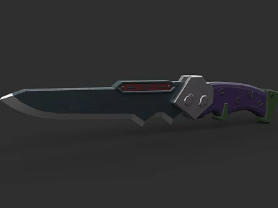 Modern Futuristic Weapon Knife With Purple Green Handle And Dark Metallic Blade 3d model
