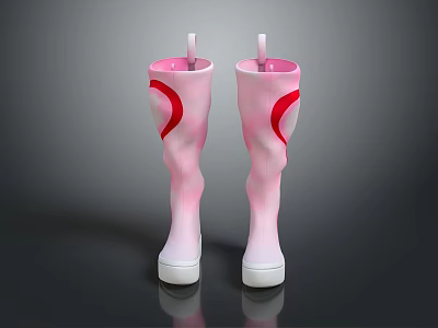 Pink Knee High Boots With Red Heart Pattern And White Soles Stylish Design 3d model