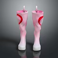 Pink Knee High Boots With Red Heart Pattern And White Soles Stylish Design