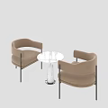 Brown Upholstered Leisure Chairs With Black Metal Legs And Round Glass Top Table