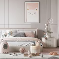 Cozy Kids Room Interior Design With Pastel Pink Walls Bed Plush Toys And Bookshelf
