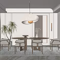 Modern Restaurant Interior With Round Dining Table Pendant Light Chairs And Decorative Plants 3d model