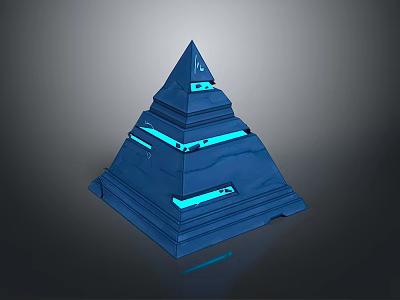 Futuristic 3D Blue Pyramid Landscape With Glowing Lines And Dark Gradient Background 3d model