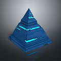 Futuristic 3D Blue Pyramid Landscape With Glowing Lines And Dark Gradient Background