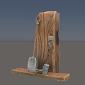 Traditional Agricultural Equipment Set with Shovel and Small Hoe on Wooden Carved Base