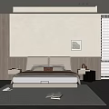 Modern Minimalist Bedroom With Upholstered Headboard Nightstands Area Rug Wall Art And White Blinds