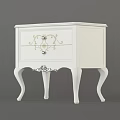 White Bedside Table With Gold Decorative Patterns Curved Legs And Elegant Design
