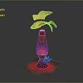 Artistic Red Lamp Installation Displaying Goldfish With Yellow Wings And Red Reflective Base