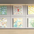 Six Vibrant Abstract Paintings With Colorful Patterns On Wall Decorative Art