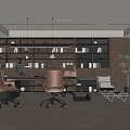 Modern Style General Manager Office Office Chair Sofa Combination Green Plant Back Cabinet Chandelier 3d model