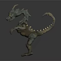 Green Dragon Like Mythical Creature Model With Yellow Eyes And Glowing Back Spots