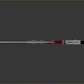 Unique Red And Black Curved Blade Weapon With Decorative Design And Metallic Parts