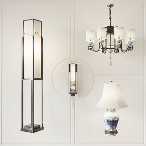 New Chinese-style Lamps Combination Chandelier Wall Lamp Table Lamp Floor Lamp Combination 3d model