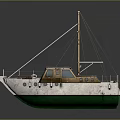 Vintage White Sailing Boat With Green Hull Mast And Round Deck Windows