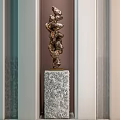 Modern Decorative Ornament Set With Metallic Abstract Design Carved Base And Striped Background Panels
