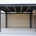 Modern Gazebo With Black Frame LED Strip Lights Light-colored Wall Gray Floor And Ornamental Details