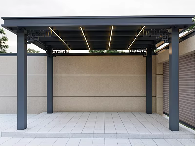 Modern Gazebo With Black Frame LED Strip Lights Light-colored Wall Gray Floor And Ornamental Details 3d model