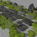 Japanese Style Courtyard Garden With Stone Slabs Path Green Plants Moss And Stone Lanterns