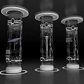 Three Transparent Cylindrical Containers With Internal Structure Lines And Circular Bases