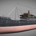 Vintage Black And Pink Ship With Yellow Chimney And Upper Deck Structure 3d model