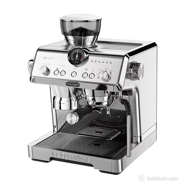 Stainless Steel DeLonghi Coffee Machine As Modern Kitchen Appliance With Control Knobs And Grinder 3d model 