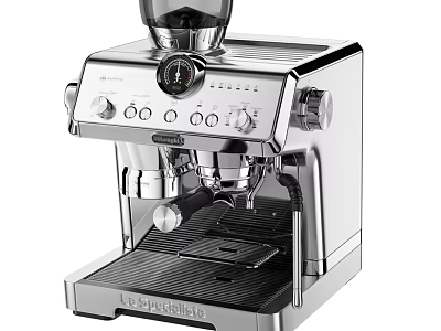 Stainless Steel DeLonghi Coffee Machine As Modern Kitchen Appliance With Control Knobs And Grinder 3d model
