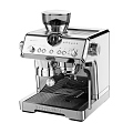 Stainless Steel DeLonghi Coffee Machine As Modern Kitchen Appliance With Control Knobs And Grinder