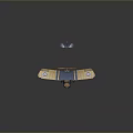 Vintage Biplane Model Featuring Blue Body Wooden Wings Round Insignia And Red Wheels