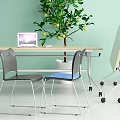 Modern Office Desk With Laptop Two Chairs Lemon Tree And Easels 3d model