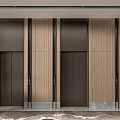 Modern Elevators Interior Design With Dark Doors Wood Paneling And Marble Base