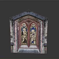 Gothic Architectural Stained Glass Window With Intricate Stone Frame And Vibrant Color Design