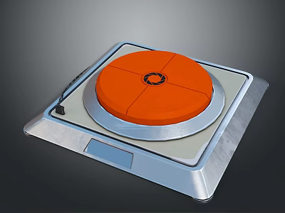 Modern Silver Turntable With Orange Circular Platter And Square Base Design 3d model