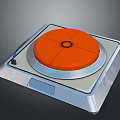 Modern Silver Turntable With Orange Circular Platter And Square Base Design