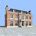 European Style Architecture With Red Brick Exterior Black Roof And Porch Design