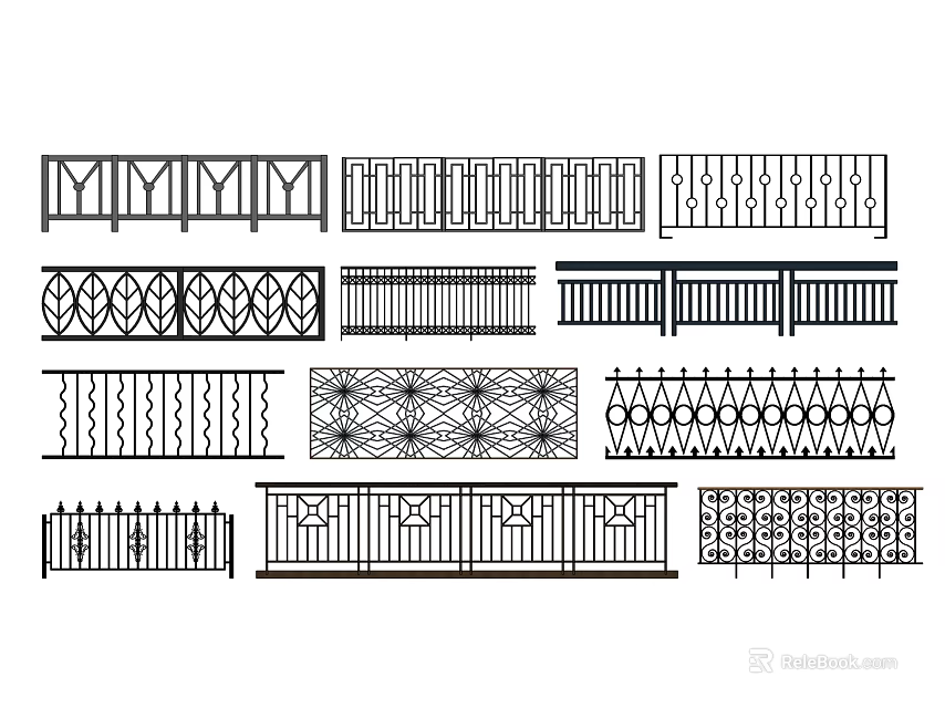 Various Decorative Fence Designs With Ornate Patterns And Intricate Details 3d model 