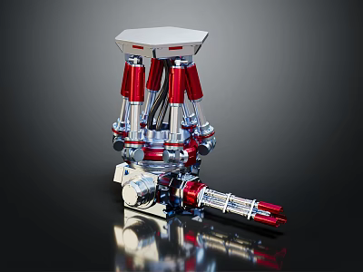 Advanced Mechanical Device With Red And Silver Metallic Components And Joints 3d model