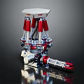 Advanced Mechanical Device With Red And Silver Metallic Components And Joints