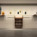 Modern Clothing Store Display With Mannequins Hats Teddy Bear And Shelves