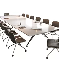Modern Office Conference Table With Ergonomic Rolling Chairs And Documents Water Glasses
