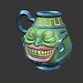 Green Smiley Face Decorative Jug With Blue Accents And Cartoon Design